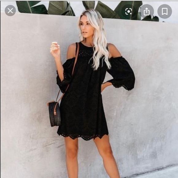 Vici Dresses & Skirts - SOLD Vici eyelet bell-sleeve cold shoulder dress